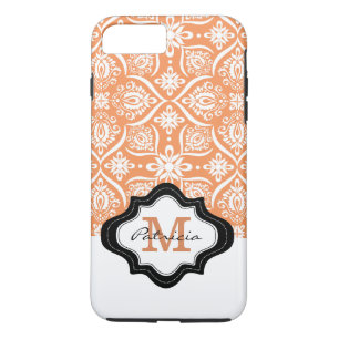 Coque Case-Mate Pour iPhone Élégant modèle de damas orange Monogramme personna