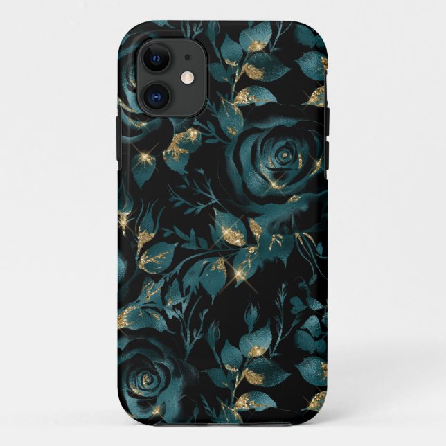 Coques Case-Mate iPhone Élégant modèle floral Turquoise et Rose or (Dos)