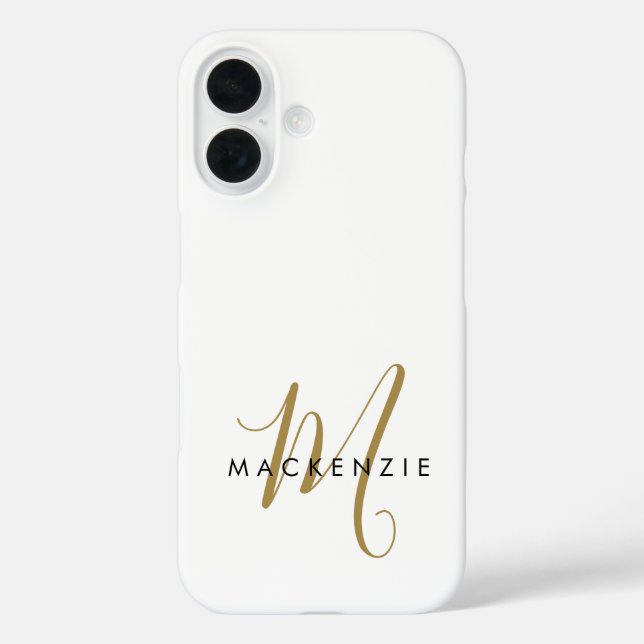 Coques Case-Mate iPhone Elegant Modern White Gold Script Monogram (Verso)