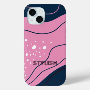 Coque Pour iPhone 15 Elégant & moderne bleu & blanc