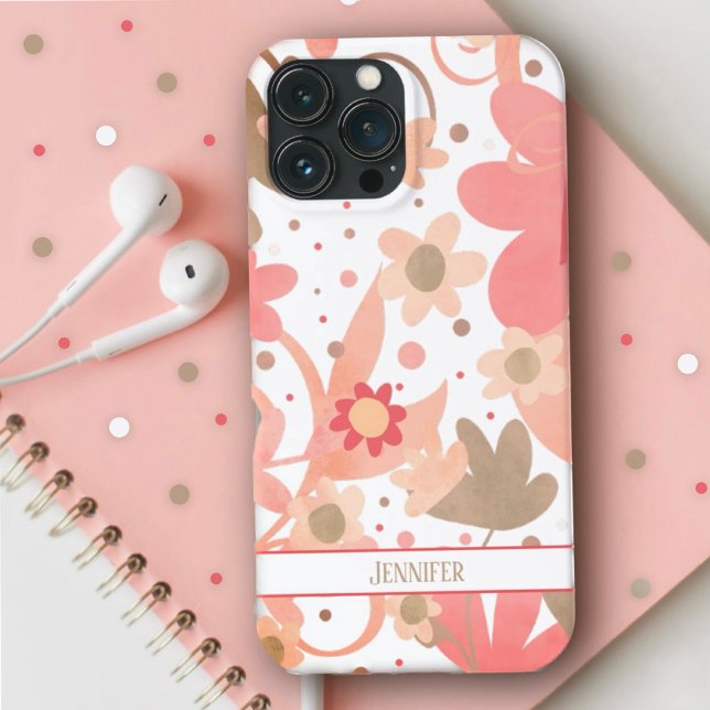 Coques Case-Mate iPhone Élégant Moderne Rose Floral Fille Inspiritisme Nom (Créateur téléchargé)