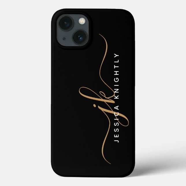 Coques Case-Mate iPhone Élégant moderne Script Monogramme Initiales Black  (Verso)