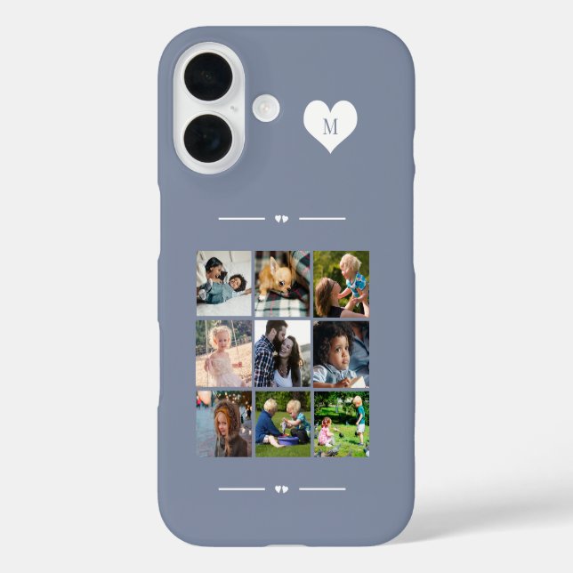 Coques Case-Mate iPhone Élégant monogramme 9 photo collage bleu (Verso)