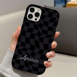 Coques iPhone 16 Élégant monogramme à carreaux gris noir