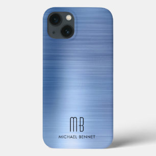 Case-Mate iPhone Case Élégant Monogramme Bleu Métal brossé  