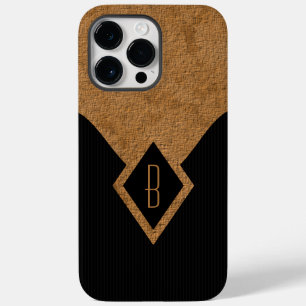 Coque Pour Pour iPhone 14 Pro Max Élégant Monogramme Classy Noir et Tan mince