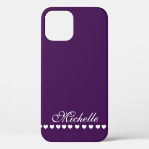 Case-Mate iPhone Case Élégant Monogramme Coeurs blancs Eggplant pourpre