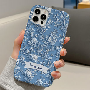 Coques iPhone 16 Pro Élégant monogramme de chinoiserie florale bleue