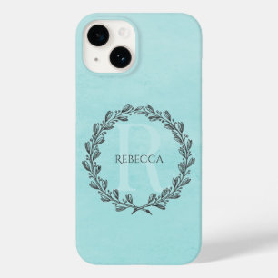 Coque Pour iPhone 14 Élégant monogramme de couronne TURQUOISE