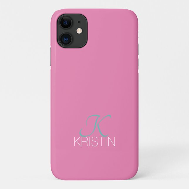 Coques Case-Mate iPhone Élégant Monogramme et nom de script Turquoise, ros (Dos)
