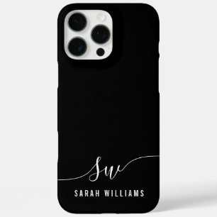Coques iPhone 16 Pro Max Élégant Monogramme initial de script noir