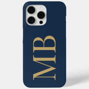 Coque iPhone 15 Pro Max Élégant Monogramme initial minimaliste d'or bleu m