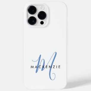 Coque Pour Pour iPhone 14 Pro Max Élégant Monogramme moderne bleu blanc