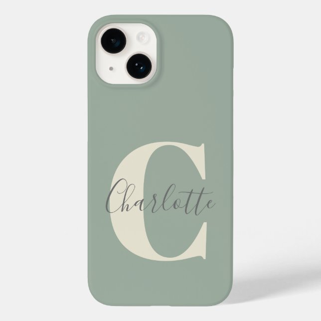 Coques Case-Mate iPhone Élégant Monogramme moderne Nom dans Sage Green (Verso)
