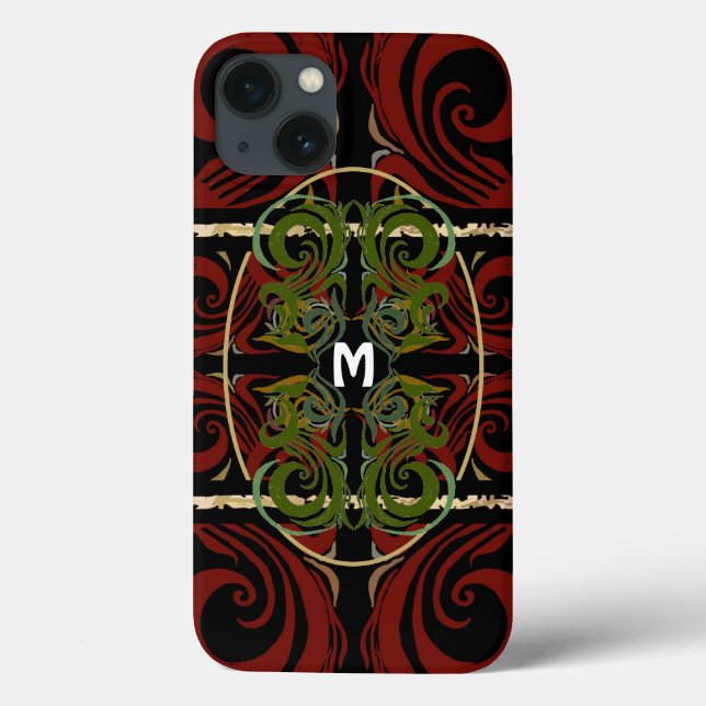 Coques Case-Mate iPhone Élégant Monogramme Motif sombre (Verso)