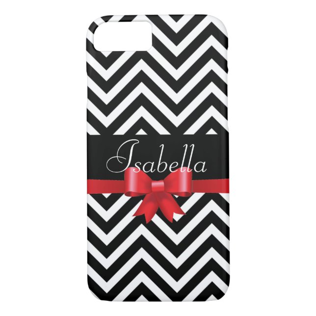 Coques Case-Mate iPhone Élégant monogramme noir blanc chevron rouge arc (Dos)