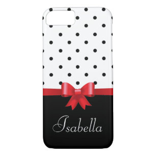 Coques Pour iPhone Élégant monogramme noir blanc pois rouge