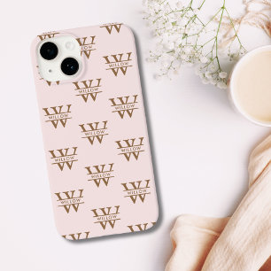 Coque Pour iPhone 15 Élégant Monogramme Nom initial Rose Personnalisé