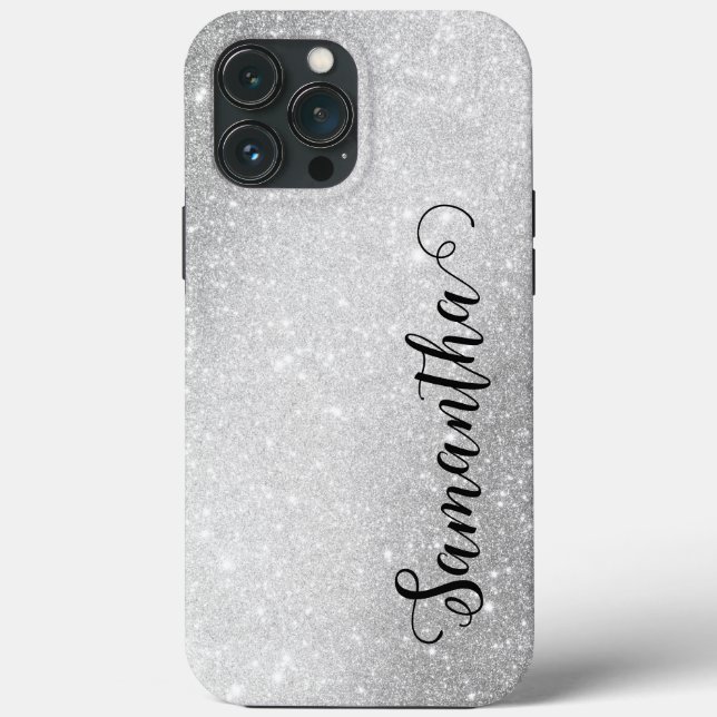 Coques Case-Mate iPhone Élégant Monogramme Noms Parties scintillant Argent (Verso)