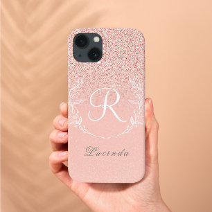 Case-Mate iPhone Case Élégant Monogramme Paillettes Or Rose 