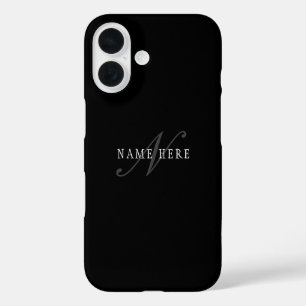Coques iPhone 16 Élégant Monogramme personnalisable   Noir gris bla