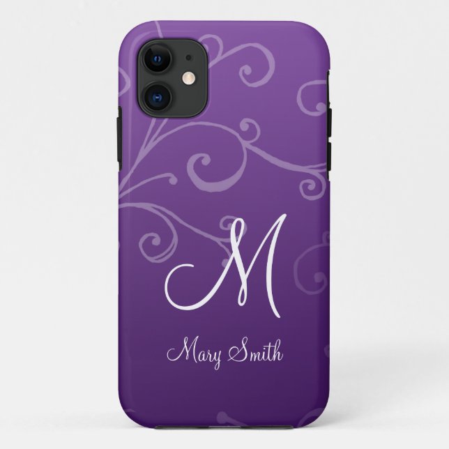 Coques Case-Mate iPhone Élégant Monogramme personnalisé Swirl Purple (Dos)