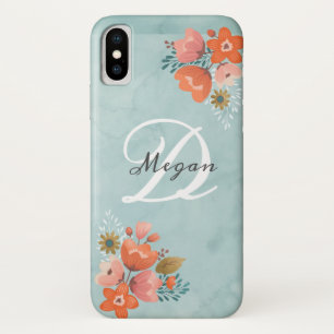 Case-Mate iPhone Case Élégant Monogramme Turquoise rose floral