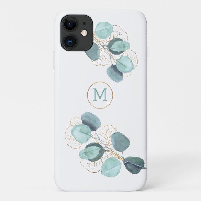 Coques Case-Mate iPhone Elégant Monogrammed Eucalyptus Gold iPhone (Dos)