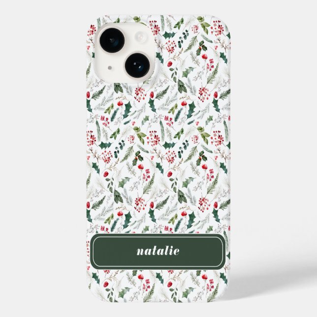 Coques Case-Mate iPhone Élégant Motif botanique de Noël d'hiver (Verso)