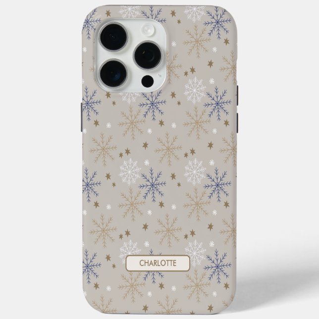 Coques Case-Mate iPhone Élégant Motif de flocon de neige Beige Pesonalisé (Verso)