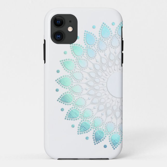Coques Case-Mate iPhone Élégant Motif Fleur Vert Bleu Clair (Dos)