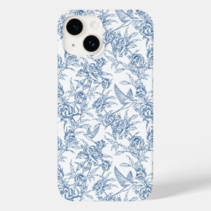 Coque Pour iPhone 14 Élégant motif floral Toile de Jouy bleue française