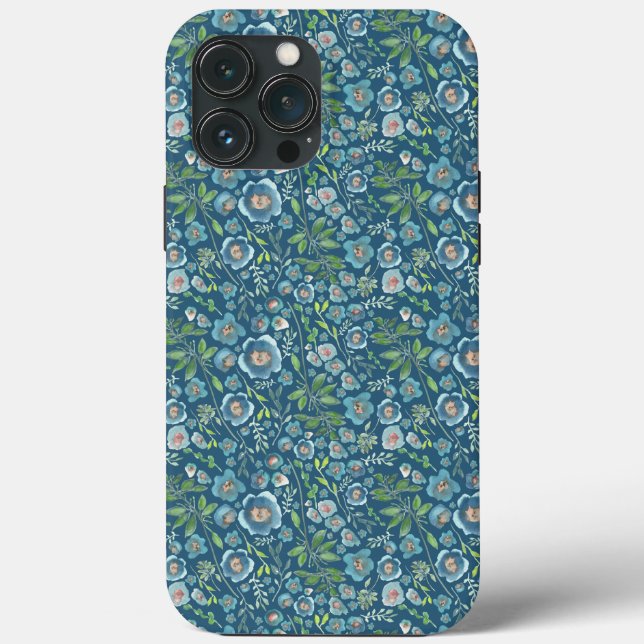 Coques Case-Mate iPhone Élégant motif floral vert bleu (Verso)