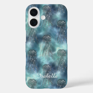 Coques iPhone 16 Élégant Nautique Personnalisé Étincelle Bleu Océan