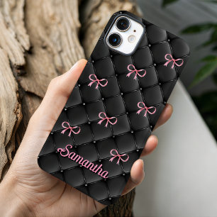 Coques iPhone 16 Élégant Nœud Papillon Coquette Noir Rose Monogramm