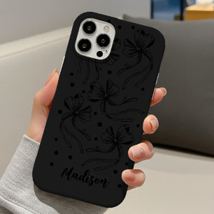 Coques iPhone 16 élégant nœud papillon noir gris coquette monogramm
