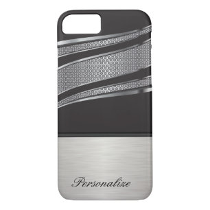 Coque iPhone 7 Elégant noir et argent Chrome Mesh