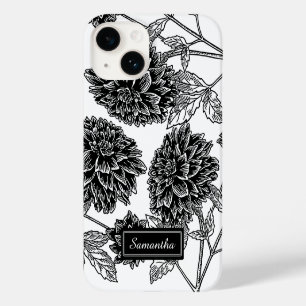 Coque Pour iPhone 14 Elégant noir et blanc Dahlia personnalisé