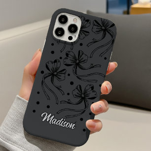 Coques iPhone 16 élégant noir gris clair nœuds papillon monogramme
