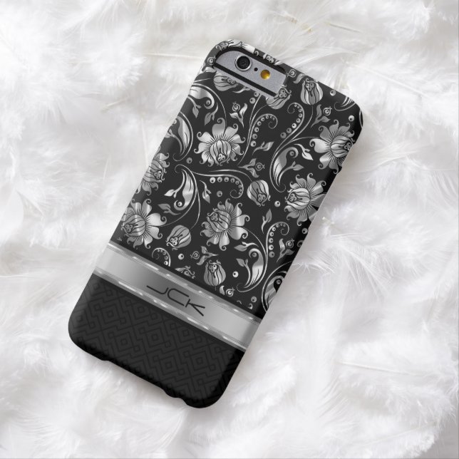 Coques Case-Mate iPhone Elégant noir & métal argenté Damas (In Situ)