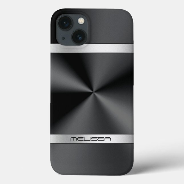 Coques Case-Mate iPhone Élégant noir métal imprimé argent Accent (Verso)