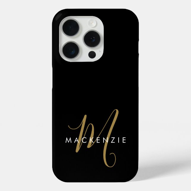 Coques Case-Mate iPhone Élégant Noir Moderne Script Monogramme (Verso)