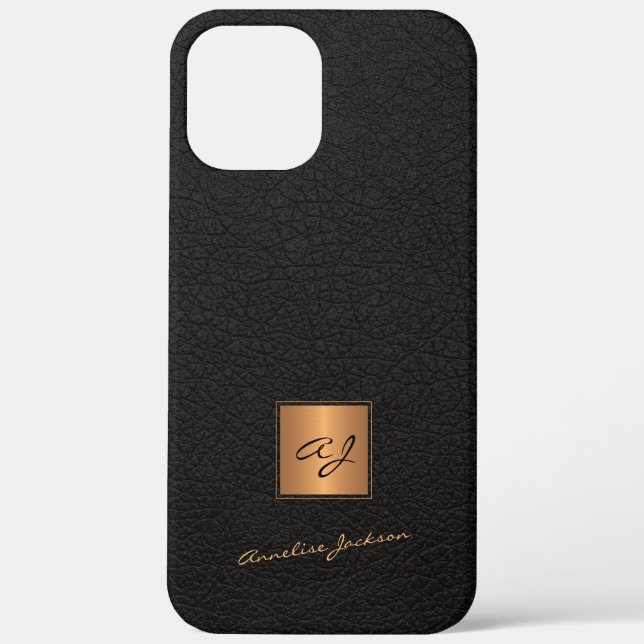 Coques Case-Mate iPhone Élégant nom de script monogrammé en or noir (Verso)