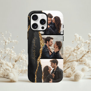 Case-Mate iPhone Case Élégant Noms de Collage de 3 Photos Agate Noir Or