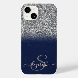 Coque Pour iPhone 14 Elégant Ombre Parties scintillant Argent, Monogram