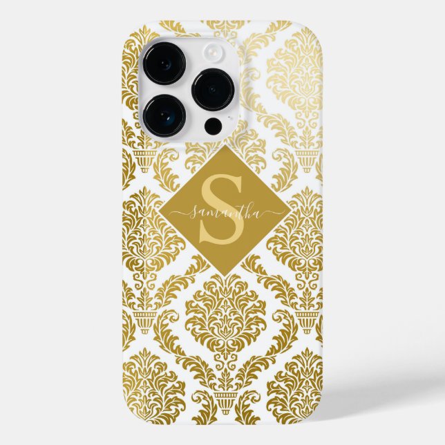 Coques Case-Mate iPhone Elégant or et blanc Damas Impression personnalisée (Verso)