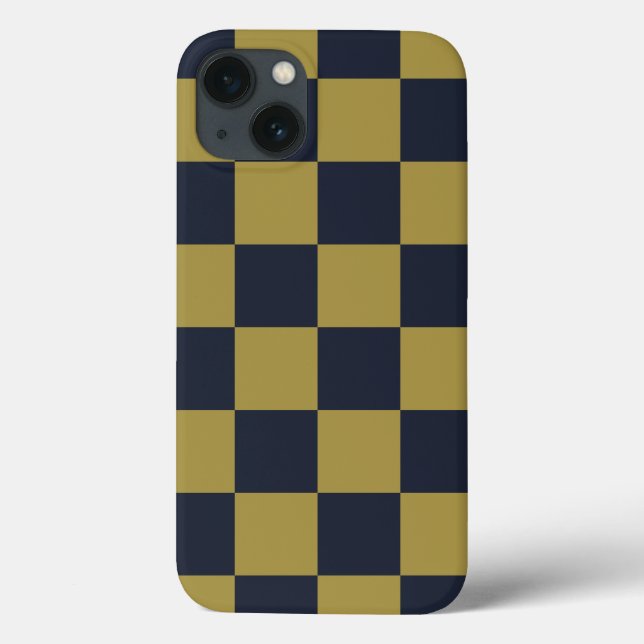 Coques Case-Mate iPhone Elégant or et bleu marine À damiers Motif (Verso)