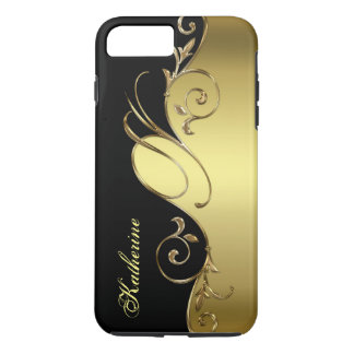 Coque iPhone 7 Plus Élégant or et noir iPhone Monogramme