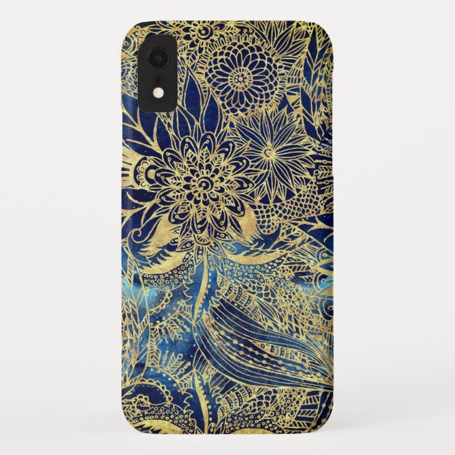 Coques Case-Mate iPhone Elégant or Mandala Fleurs Bleu Nebula (Dos)