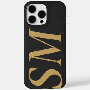 Coques iPhone 16 Pro Max Élégant or noir gras monogramme initial
